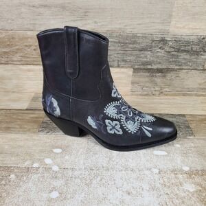 Diba True Cains Ville Womens Ankle Boot Sz 7.5 M Black Leather Side Zip Open Toe